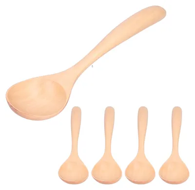 Imagen del producto de 5 cucharas para sopa con mango largo, de madera, para uso doméstico, ideales para la cocina, restaurantes y hogares