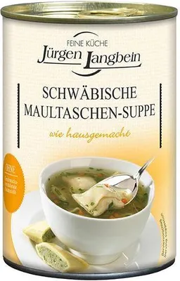 Produktbild von Jürgen Langbein Schwäbische Maultaschen Suppe 400ml Dose  Ohne geschmacksverstärkende Zusatzstoffe Tafelfertig