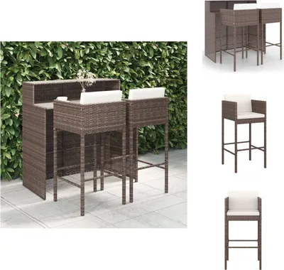 Image de vidaXL Ensemble bar de jardin 3 pièces avec coussins Poly rotin brun - Ensemble de meubles de jardin
