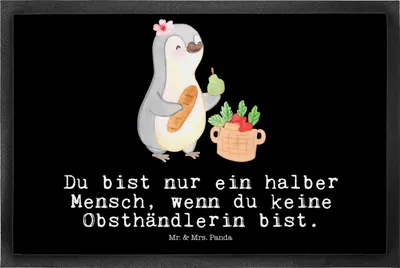 Produktbild von Mr. & Mrs. Panda abstreifer Obsthändlerin Herz 50 x 75 cm - Schwarz - Geschenk, fußmatte, Obstplantage, Spruch, Obstverkäuferin, Lustig, Schmutzfangmatte, Witzig