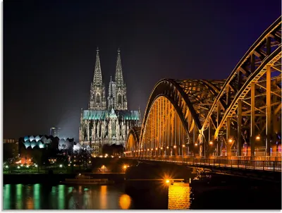 Produktbild von ARTland Glasbild Kölner Dom mit Brücke Größe: 80x60 cm