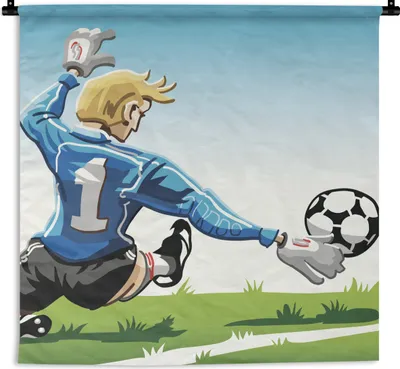Produktbild von MuchoWow® Wandteppich Wandbehang Eine Illustration eines Torwarts, der den Fußball stoppt - Jungen - Mädchen - Kinder 90x90 cm Tapisserie Dekoration Wandtuch - Wandaufhänger