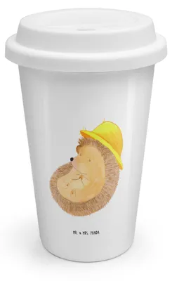 Produktbild von Mr. & Mrs. Panda Thermobecher Igel Beten - Weiß - Geschenk, Mehrwegbecher, To Go, Sonnenhut, Genießen, Keramikbecher, Lustige Sprüche, Dankbar, ToGo Kaffeebecher, Gott
