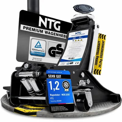 Produktbild von NTG HYDRAULISCHER WAGENHEBER 3T PRO – Flacher Wagenheber Hydraulisch mit Doppelzylinder – 75–505 mm Hubhöhe – NUR 29,6 KG SUV & PKW