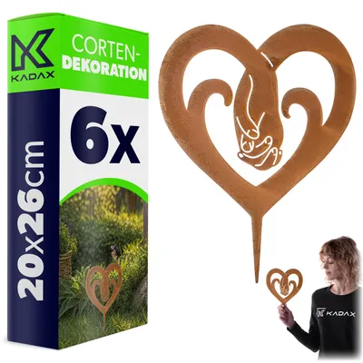 Productafbeelding van KADAX Tuinaccessoire hart van cortenstalen, 20 x 26 cm, 6 stuks, roestdecoratie voor buiten, verfijnde roestdecoratie voor de tuin, vintage tuindecoratie, metalen roestprikkers