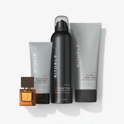 Produktbild von RITUALS... Homme Gift Set M Duschschaum 200 ml, 2-in-1 Shampoo und Duschgel 200 ml, Anti-Dryness Lotion 70 ml, Eau de Parfum in Reisegröße 15 ml