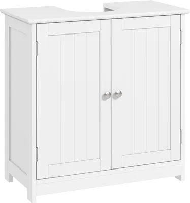 Image de kleankin Meuble salle de bain sous lavabo - meuble sous-vasque - placard 2 portes avec étagère - dim. 60L x 30l x 60H cm - en bois blanc