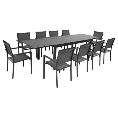 Image de Salon de jardin extensible 10 places de 180/300cm en textilène gris - aluminium anthracite VENEZIA