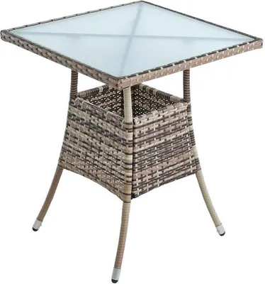 Produktbild von Polyrattan Beistelltisch Balkontisch 57 cm Rattan Tisch Gartentisch Beige-Braun