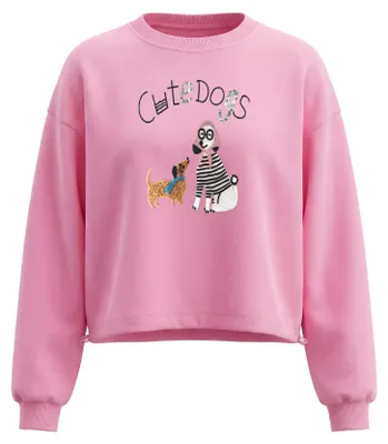 Produktbild von Damen Sweatshirt rosa S mit Strickstruktur, Rundhalsausschnitt und Print