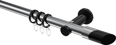 Produktbild von Interdeco Gardinenstange / Vorhangstange Chrom / Schwarz, Typ Platon Verano (Schräge Bicolor), 20 mm Ø 1-läufig, 420 cm
