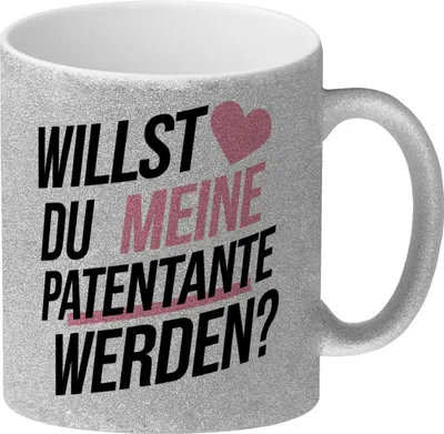 Produktbild von Herz - Patentante werden Glitzer-Kaffeebecher
