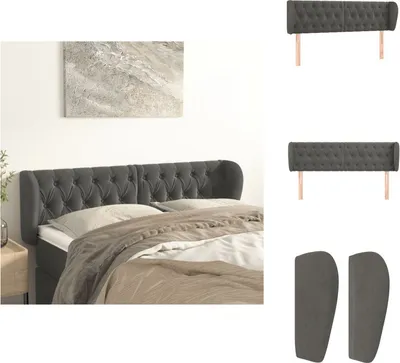 Produktbild von vidaXL Kopfteil mit Ohren Dunkelgrau 163x23x78/88 cm Samt -  Kopf- & Fußenden