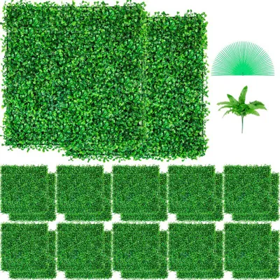 Zdjęcie produktu dla Sztuczna ściana roślinna 24 szt. 10 x 10 cali - Sztuczny zielony żywopłot - Sztuczny panel bukszpanowy PE - Sztuczne rośliny 25 x 25 cm - Dekoracja ściany z żywopłotu prywatności