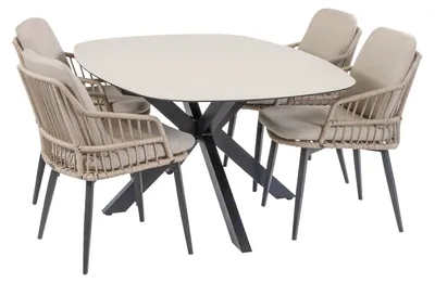 Produktbild von 5-teiliges Garten-Set | 4 Isabel Gartenstühle (Sand) | Malaga Gartentisch 180 x 115 cm (Schwarz)