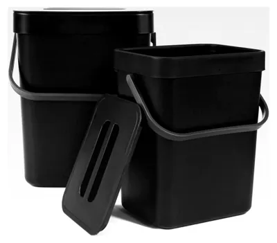 Produktbild von Biomülleimer Küche 2er-Set (5L + 3L) Kunststoff Komposteimer Geruchsdicht Aufhängbar Abfalleimer mit Deckel für den täglichen Biomüll (Schwarz)