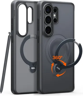 Produktbild von TORRAS Ostand Q3 Spin Handyhülle für Samsung Galaxy S26 Ultra 360° Ständer für MagSafe Militärschutz Anti Vergilbung Schwarz