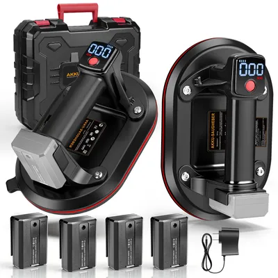 Produktbild von 2 Pack Akku Saugheber 260kg/24cm 4x 3000mAh Akkus, LCD-Anzeige Automatisch Fliesenheber Glasheber Vakuumheber Plattenhebe, für Glas, Fliesen, Metall