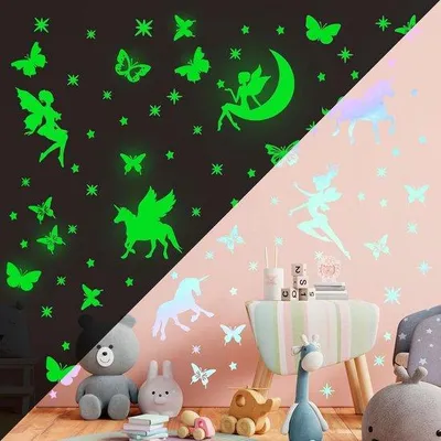 Produktbild von Famanu Wandsticker Set Einhorn und Sterne - fluoreszierend für Kinderzimmer