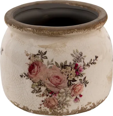 Image de Clayre & Eef Pot de fleurs Ø 10x9 cm Rose Beige Céramique Fleurs