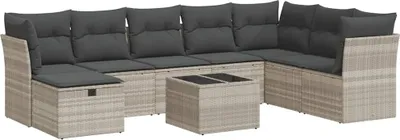 Immagine prodotto di vidaXL Set di divani da giardino 9 pezzi con cuscini in rattan grigio chiaro