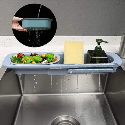 Image de Égouttoir rabattable pour évier, rangement de cuisine, acier inoxydable, escamotable