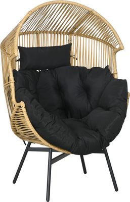 Outsunny rattanowy fotel ogrodowy z wikliny, wiklinowy fotel z grubą poduszką siedziska, rattanowy fotel w kształcie jajka, nośność 120 kg, na patio, do ogrodu, na piasek