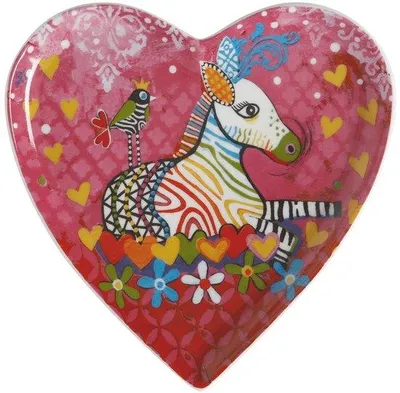 Immagine prodotto di Maxwell & Williams Love Hearts piatto a forma di cuore "Zig Zag Zeb" con motivo di zebre in porcellana, 15,5 cm - Rosso