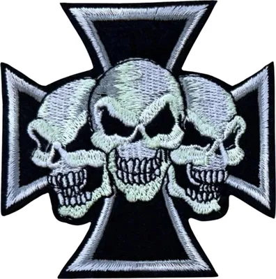 Produktbild von Totenkopf-Emblem-Aufnäher mit Totenkopf-Kreuz zum Aufbügeln