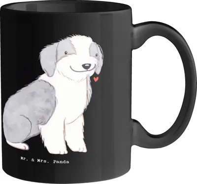 Produktbild von Mr. & Mrs. Panda Becher Bearded Collie Bärenherz - Schwarz - Geschenk, Pflege, Kaffeetasse, Pott, Hunderassen, Hunderasse, Treuherzig, Kaffeebecher, Familie, Aktivitäten