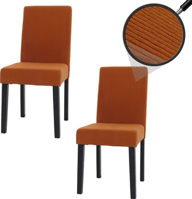 Produktbild von 2er-Set Esszimmerstuhl Littau, Stuhl Küchenstuhl Hochlehner, Stoff/Textil Cord Holz  terrakotta, dunkle Beine