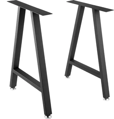 Image de SucceBuy Pieds de table en métal, 71,1 x 45,6 cm, pieds de bureau robustes en forme de A avec revêtement en polyuréthane, pieds de meuble avec protection pour le sol, fer forgé pour le bricolage, noir