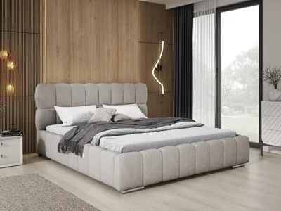 Produktbild von Polsterbett Boucle 200x200 Avilla - Doppelbett mit Lattenrost, Bettkasten - Hellgrau
