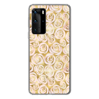 Produktbild von MuchoWow® Handyhülle Schutzhülle Hülle für Huawei P40 Pro Marmor - Gold - Rosen - Muster Silikon Softcase Handy Hülle - Schutz