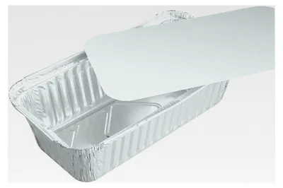 Produktbild von 100 Schalen aus Aluminium mit Einlegdeckel, eckig, 0,7 l, 20,1 cm x 10,5 cm x 4,6 cm
