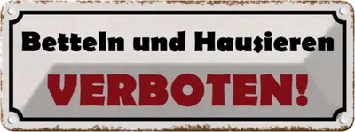 Produktbild von vianmo Blechschild 10x27 cm Betteln und Hausieren verboten Spruch Zitat