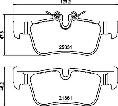 Produktbild von HELLA 8DB 355 021-681 Bremsbeläge Satz Hinten Bremsklötze für BMW 1 Schrägheck (F40) X1 (F48) 2 Active Tourer (F45) 2 Gran Tourer (F46) für MINI