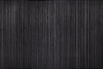 A full shot of a grey bamboo room divider.