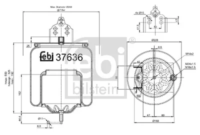 Produktbild von Febi Bilstein Luftfederung mit Kolben, 228 mm Außendurchmesser, für Hinterachse