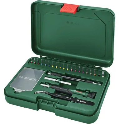 Image de Jeu de 24 tournevis de précision BOSCH, 20 embouts de précision, Rallonge flexible, Pincette, Boîtier de rangement