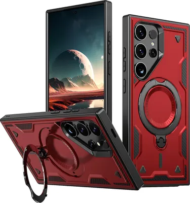Immagine prodotto di Custodia MagSafe per Samsung Galaxy S25 Ultra - Cover posteriore Phonesta MagLock Armor con anello - Rosso