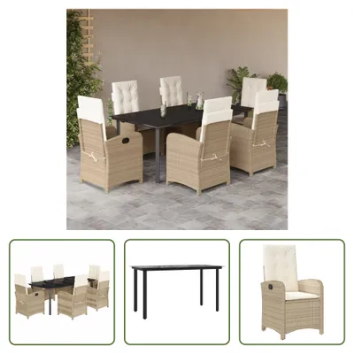 Produktbild von The Living Store 7-tlg. Garten-Essgruppe mit Kissen Beige Poly Rattan