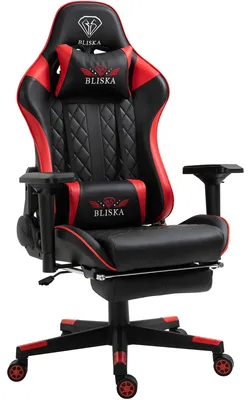 Produktbild von Chair Racing Chefsessel mit Fußstütze und ergonomsichen 4D-Armlehnen, ergonomischer Sportsitz Optik,Farbe:Schwarz/Rot