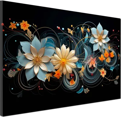 Produktbild von Blumen Black Style Wandbild Leinwandbild abstrakt Kunstdruck XL Wanddeko: 90x60x2cm