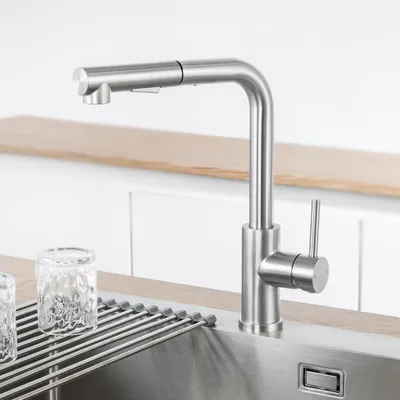 Produktbild von Spültischarmatur Ausziehbar L-Form, Edelstahl Küchenarmatur, 2 Strahlarten Wasserhahn Küche , 360° Drehbar, Cecipa MAX Wasserhahn Küche, Gebürstet