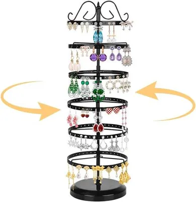 Produktbild von Ohrringhalter mit 6 Etagen, Metall-Ohrringständer, drehbarer Schmuckhalter, Ohrringhalter, Schmuckständer, mehrstöckiger Schmuckständer, für Ohrringe, Halsketten, Armbänder (schwarz)