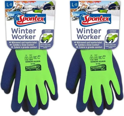 Produktbild von Spontex 2er Pack Größe L (blau oder grün) Winter Worker Handschuhe Arbeitshandschuhe