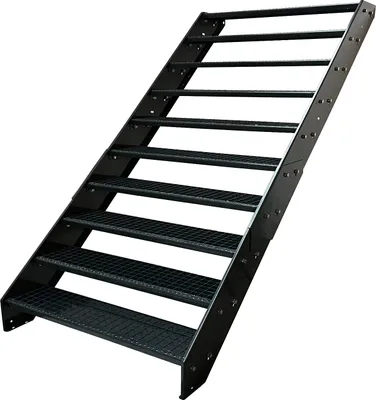 Produktbild von Stahl Wangentreppe Gitterroststufen 10 Stufen - Verzinkt & Anthrazit pulverlackiert - (B x H x T) 80 x 190 x 196 cm