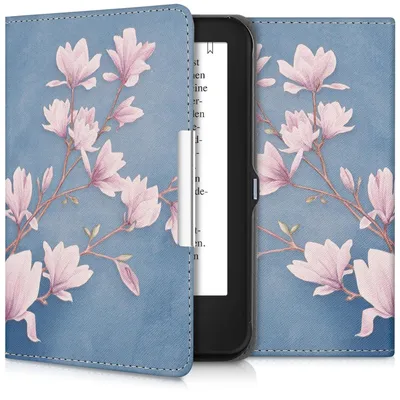 Produktbild von kwmobile Schutzhülle für Tolino Shine 2 HD Hülle - eReader Flip Case mit Auto Sleep Funktion - Magnolien mit Taupe Weiß Blaugrau