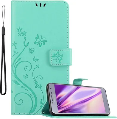 Produktbild von Cadorabo Hülle für Samsung Galaxy J4 2018 Schutz Hülle in Türkis Schutzhülle Handy Hülle Etui Case Blumen Flower